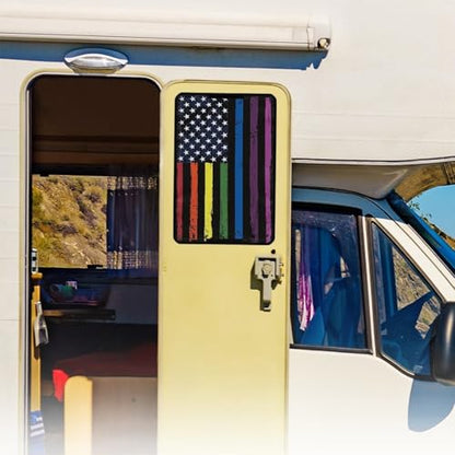 Colourful American Flag Print RV Door Windows Shade Universal Travel Trailer Sun Shade 17.3"x 26" Inches RV Entry Door Window Shade RV Blackout Shades Sunproof Keep Car Cool - color: Colourful American Flag