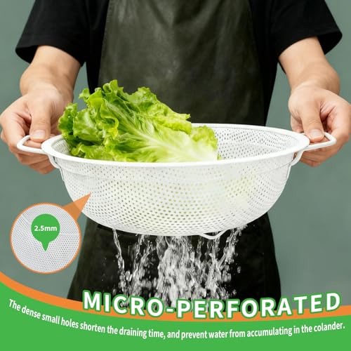 White Stainless Steel Colander Set of 3, 2, 3 & 5 Quart Metal Kitchen Strainers with Handles and Non-Slip Feet, Pasta Drainer for Rinsing Rice, Fruits and Vegetables, Dishwasher Safe - color: White