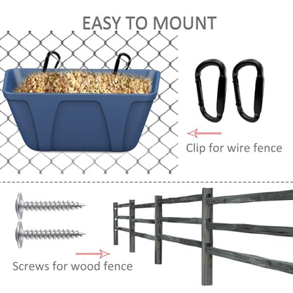 mozoba Hanging Chicken Feeder Trough for Goat Sheep Deer Poultry Duck Chicken Fence Feeder Livestock Feeding Container Goats Supplies Feeders Waterer Bucket (Dark Blue) - color: Dark Blue