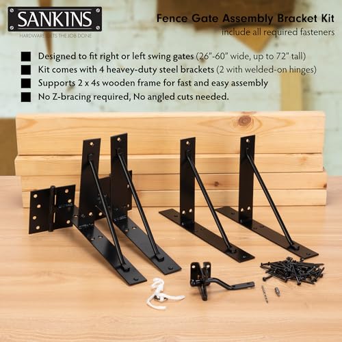 2 Set Anti Sag Corner Brace Bracket, Heavy Duty Frame Kit with Self-Locking Latch, Black Hardware for Wooden Fence, Shed Doors, Driveway Gates, Corral Gates, Wood Windows