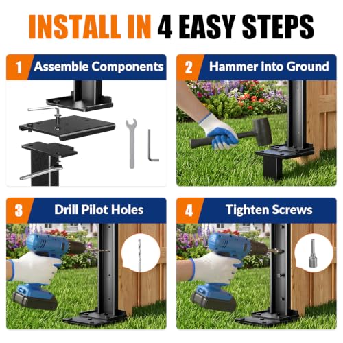 VANCASTLE Fence Post Repair Kit Adjustable, 2-Pack，Easy to Install, Black