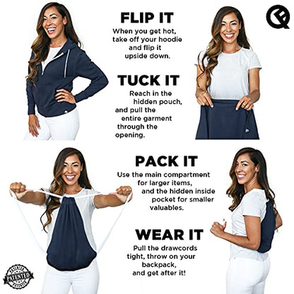 Quikflip 2-in-1 Reversible Backpack Hoodie (As Seen on SHARK TANK) Unisex Full-Zip Hero Hoodie Lite - color: Midnight Navy, size: Small