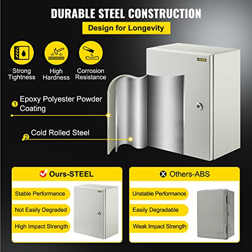 VEVOR NEMA Steel Enclosure, 16 x 12 x 8'' NEMA 4X Steel Electrical Box, IP66 Waterproof & Dustproof, Outdoor/Indoor Electrical Junction Box, with Mounting Plate - size: 16 x 12 x 8