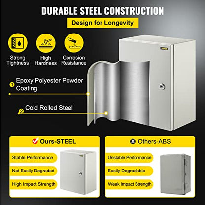 VEVOR NEMA Steel Enclosure, 16 x 12 x 8'' NEMA 4X Steel Electrical Box, IP66 Waterproof & Dustproof, Outdoor/Indoor Electrical Junction Box, with Mounting Plate - size: 16 x 12 x 8