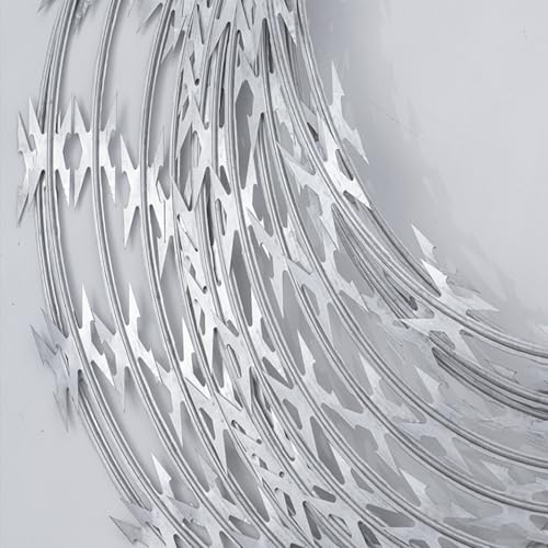 345 FT Razor Wire, 7 Rolls, Concertina Fencing with Warning Sign | Hot-dip galvanized steel, silver. For fence, wall, garden & commercial security. Easy to install. Durable & rust-resistant. - size: 345 FT, style: 7 Rolls
