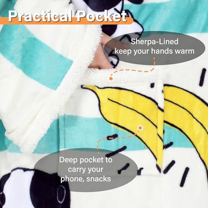 Catalonia Sherpa Wearable Blanket with Sleeves and Pocket for Adults - color: Banana Dog White, size: Standard Pocket