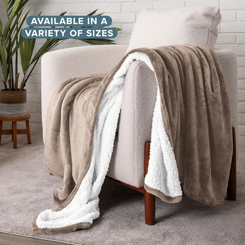 Bare Home Sherpa Fleece Blanket (Throw, Taupe) - color: 08 - Taupe, size: Throw/Travel