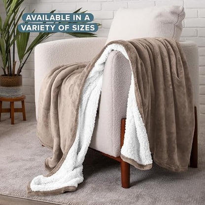 Bare Home Sherpa Fleece Blanket (Throw, Taupe) - color: 08 - Taupe, size: Throw/Travel