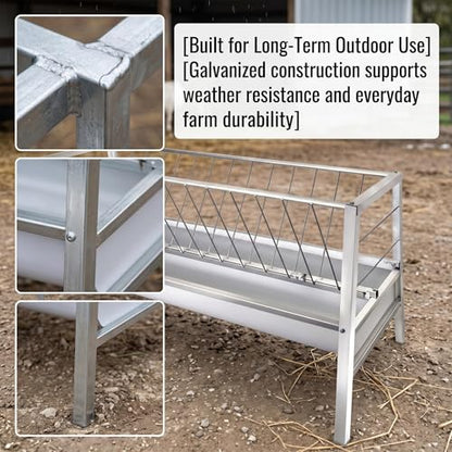 Dual Trough Waste-Proof Feeder, Forage & Concentrate Trough for Goats, Sheep and Cattle