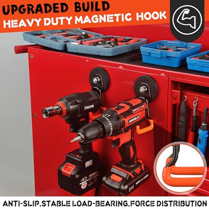 ULIBERMAGNET New Upgraded Heavy Duty Magnetic Garage Hooks,10 Pack Strong Large Magnet Hooks for Power Drill,Garden Tools,Hose,Pegboard,Garage, Workshop,Magnetic Storage Hook for Hanging(Orange) - style: V1 Pro 2.59" Strong Medium L Orange 10PC
