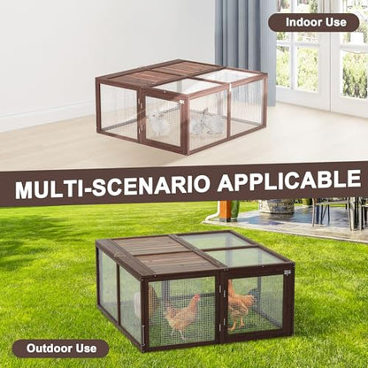 Portable Chicken Coop Run, Folding Rabbit Hutch, Brown - color: Brown
