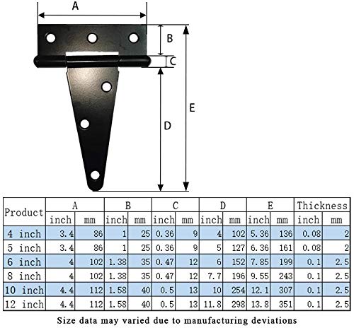 T-Strap Shed Hinge Gate Strap Heavy Duty Hinge Door Barn Gates Hinges (6, 12 inch) - size: 12 Inch
