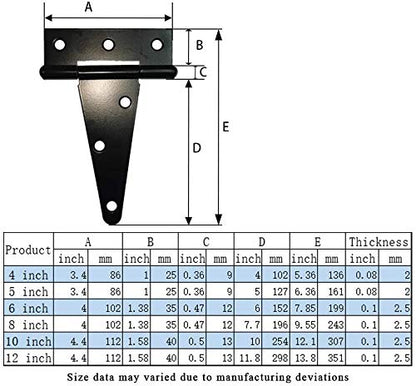 T-Strap Shed Hinge Gate Strap Heavy Duty Hinge Door Barn Gates Hinges (6, 12 inch) - size: 12 Inch