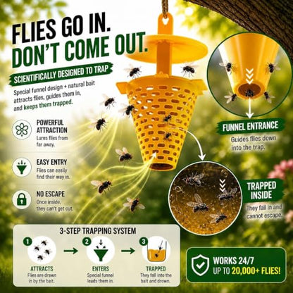 Fly Traps Outdoor 9 Pack, High-Capacity Disposable Water-Activated Hanging Bags - Outdoor Protection Pouches for Horse Stables, Barns, Ranches and Yards