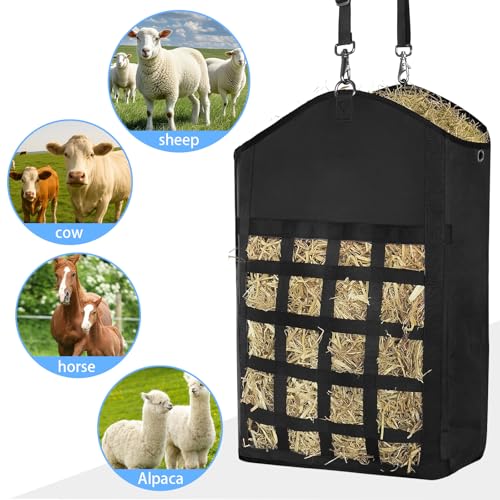 Hay Bag for Horses Goat: 3pcs Large Capacity Oxford Hay Feeder Bag with Hay Nets&Adjustable Strap - for Sheep Donkeys Cows Alpacas Ostriches or Other Farm Animals