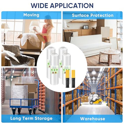 TICONN 4Pk Stretch Wrap Stretch Film Roll, 1000ft Industrial Strength 15 inch Wide Clear Plastic Wrap with Handles for Pallet Wrapping Shipping Moving - style: 15''-4PK