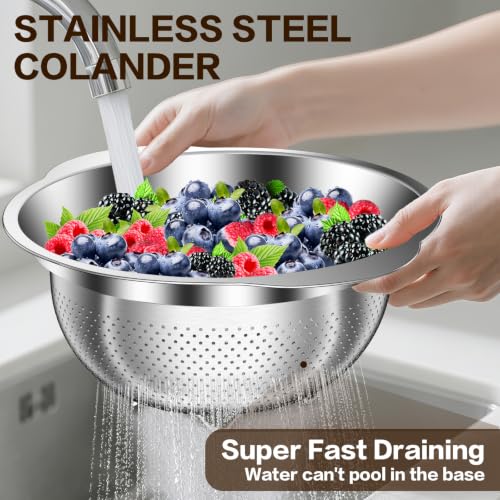 Stainless Steel Strainers for Kitchen, Stainless Steel Colander, Kitchen Strainer for Pasta Fruit Veggie Hot Food, 2 Pack Strainers and Colanders(2QT & 3QT), Dishwasher Safe, Silver - size: 2+3QT