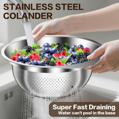 Stainless Steel Strainers for Kitchen, Stainless Steel Colander, Kitchen Strainer for Pasta Fruit Veggie Hot Food, 2 Pack Strainers and Colanders(2QT & 3QT), Dishwasher Safe, Silver - size: 2+3QT
