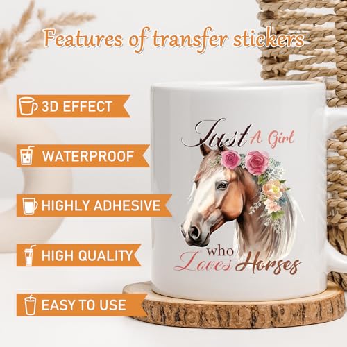 Rngmsi UV DTF Cup Wrap - 20 Sheets Horse UVDTF Cup Wraps for 16 oz Glass Cups, Waterproof Western Decals for Mugs Water Botters, Flower Rub on Transfer Stickers, DIY Crafts - style: Horse
