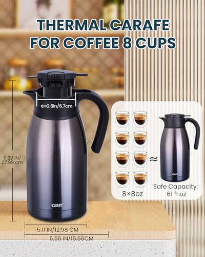 GiNT 1.9L / 64Oz Thermal Coffee Carafe, Insulated Stainless Steel Coffee Carafes for Keeping Hot/Double Walled Vacuum Thermal Carafe (Purple) - color: Purple, size: 64.2 Ounces
