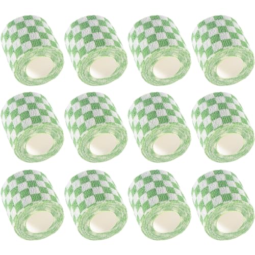 IndigoCase 12 Pack Self Adhesive Bandage Wrap 2 Inch x 5 yd Elastic Tape - color: Grid-green, size: 2 Inch - 12 Pack
