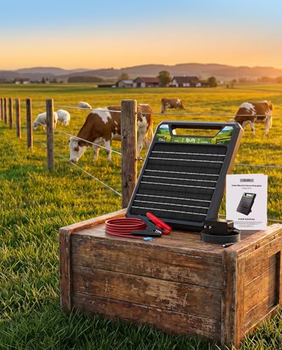 Solar Electric Fence Charger, Epoify LD03, 1 Joule, 45-Mile for Livestock | 8W Solar Panel with AC Backup, 8000mAh Battery, Auto Short-Circuit Alarm, Weatherproof Housing - color: Black