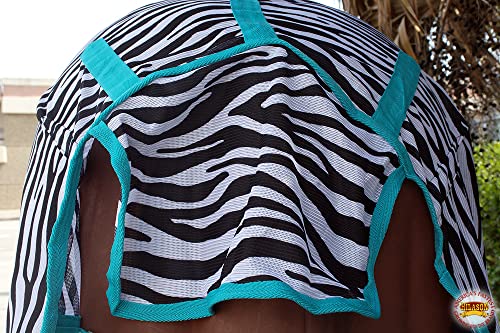 HILASON Horse Fly Sheet Breathable Mesh UV Protection Mosquito Bug Summer - color: Zebra with turquoise piping, size: 66 In