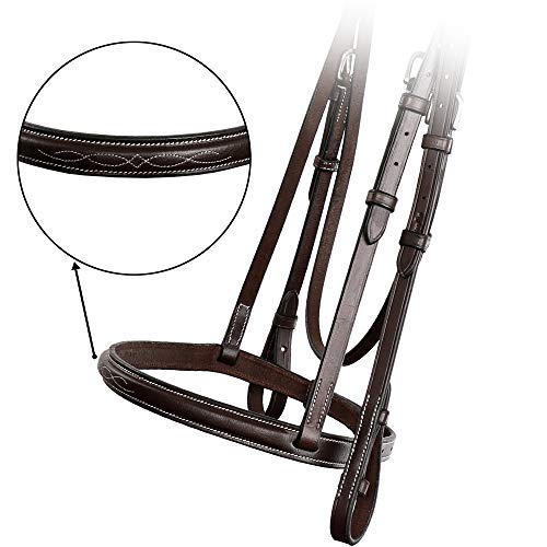 Exion Fancy Stitched Raised Veg-Tanned Leather Hunter Bridle with Laced Reins – Classic Plain Cavesson Snaffle Bridle Set for Horses – Traditional English Equestrian Show Tack, Pony Cob Full Warmblood