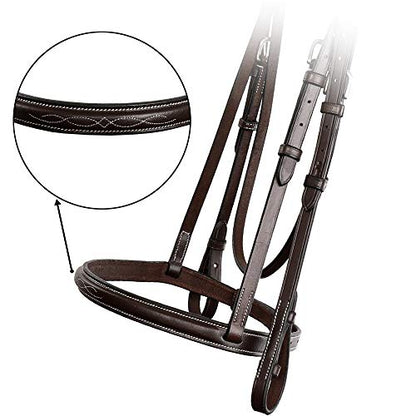 Exion Fancy Stitched Raised Veg-Tanned Leather Hunter Bridle with Laced Reins – Classic Plain Cavesson Snaffle Bridle Set for Horses – Traditional English Equestrian Show Tack, Pony Cob Full Warmblood