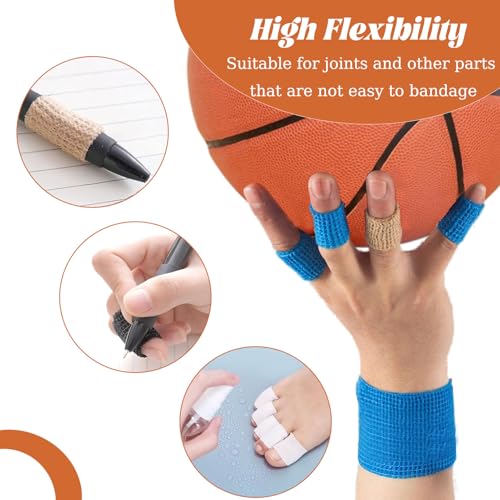 (12-Pack) 1” x 5 Yards | Self Adhesive Bandage Wrap, Skin Colour Athletic Elastic Cohesive Bandage Finger Tape for Wrist and Ankle Sprains & Swelling, Sports Wrap Tape