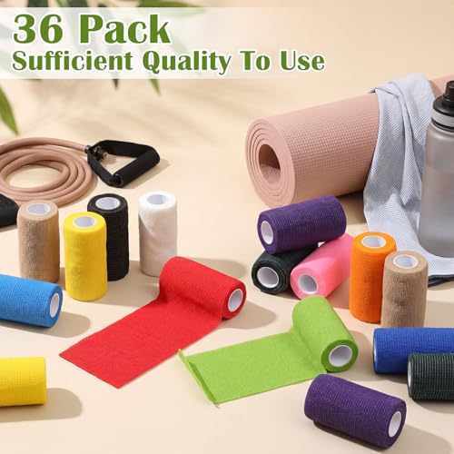 Treela 36 Pcs Self Adherent Bandage 4" X 5 Yard Wrap Breathable - color: Multicolor, size: 4" X 5 Yard