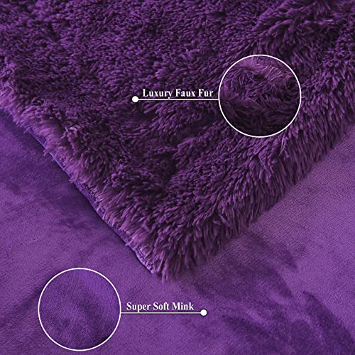 GONAAP Fuzzy Faux Fur Queen Blanket for Couch, Purple, 90"x90" - color: Purple, size: Queen(90"x90")