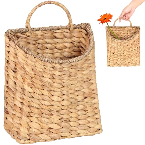 Woven Hanging Water Hyacinth Baskets, Hanging Wall Wicker Basket, Handmade Organizer Baskets, Hanging Flower Basket for Shelves, Walls, Doors, Balconies, Front of House, Garden, Farmhouse, Home. - color: Light Brown