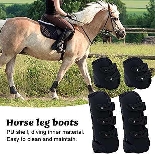 MAYiT Horse Tendon Boots (4 pcs - Front & Hind), PU Shell Tendon Fetlock Brace Guard Boots for Riding Shock Absorbing Jumping Competition Protection