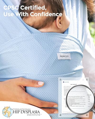 Momcozy Baby Wrap Carrier, Easy-On 2-Piece Design, Air Mesh Cooling - color: Air Mesh-Light Blue