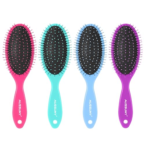 4 Pack Detangling Hair Brush - Air Cushion Detangler Hairbrush with Ultra Soft Bristles for Effortless Tangle Removal - For Wet Dry Damaged Curly Hair for Women Men Boys Girls Adult Kids -Mixed Colors - color: Red+Green+Blue+Dark Purple
