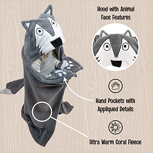 Lazy One Wearable Hooded Blanket for Kids, Animal Hooded Blanket (Wolf) - color: Howl of a Night Wolf Hooded Blanket