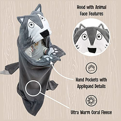 Lazy One Wearable Hooded Blanket for Kids, Animal Hooded Blanket (Wolf) - color: Howl of a Night Wolf Hooded Blanket