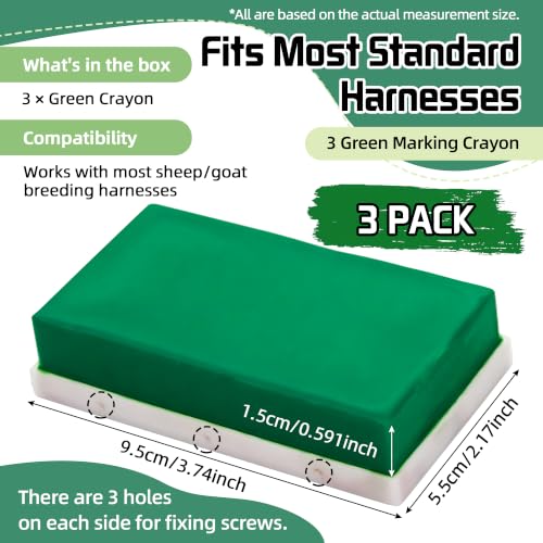 Replacement Marking Crayon Blocks for Ram Breeding Harness (Green) | 3 Pack |For Sheep&Goat Breeding | All-Weather, High-Visibility, Long-Lasting , Screw-In Secure Fit - color: Green