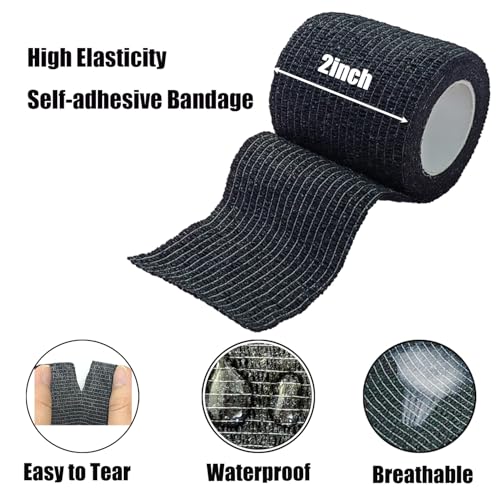 2 Inches Self Adhesive Bandage Wrap Bulk, 6 Pack, Black - color: Black