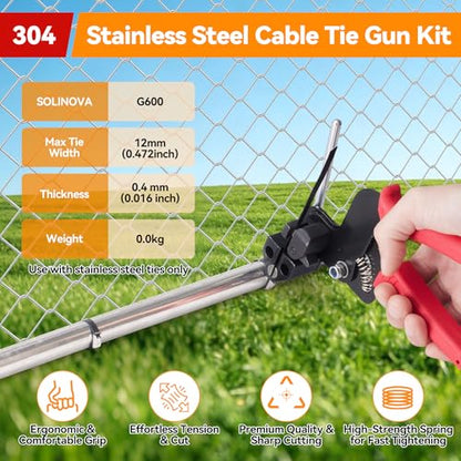 Heavy Steel Cable Tie Gun Tool Set, 2026 Upgraded Stainless Steel Cable Tie Gun with 200pcs Uv Resistant Black Metal Zip Ties Heavy Duty Outdoor Fastening & Cutting for Chain Link Fence, Exhaust Pipe - color: Red
