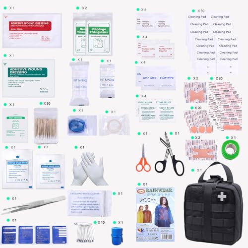 First Aid Kit Med Medical - Kit Rip-Off 180 pcs Water-Resistant Emergency Kit for Camping Hiking Home Outdoor Truck Vehicle Car Fishing Travel Biking - color: Black