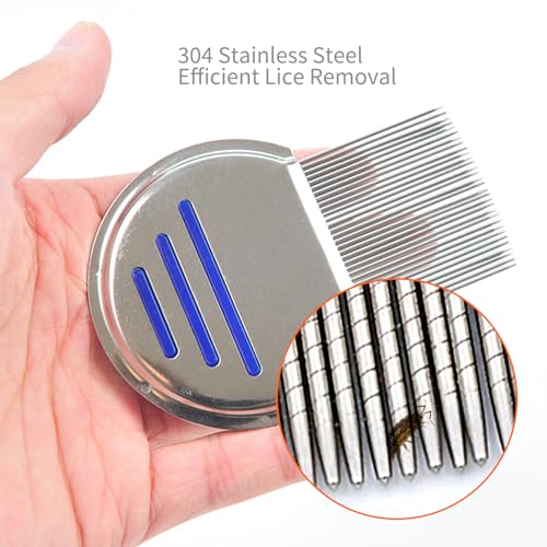 LABOTA 9 Pcs Lice Combs, Flea Combs, Hair Comb Double Sided Fine Tooth Combs, Removal Dandruff Comb with Metal Teeth, Stainless Steel Louse and Nit Comb for Head Lice Treatment