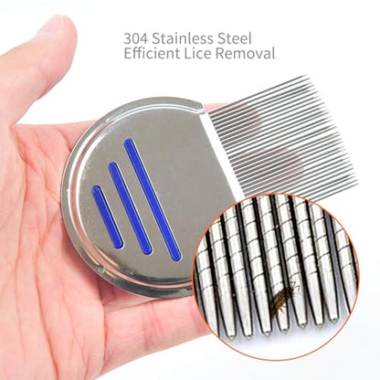 LABOTA 9 Pcs Lice Combs, Flea Combs, Hair Comb Double Sided Fine Tooth Combs, Removal Dandruff Comb with Metal Teeth, Stainless Steel Louse and Nit Comb for Head Lice Treatment