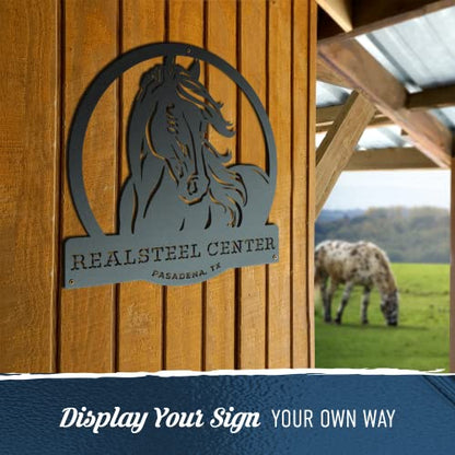 RealSteel Personalized Horse Ranch Sign - Custom Metal Farmhouse Western Wall Art, Rustic Barn & Stable Name Sign, Indoor Outdoor Steel Decor, Unique Gift for Horse Lovers, Ranch & Farm Homes