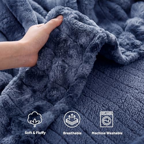 Westinghouse Heated Throw Blanket, Faux Fur with 6 Heating Levels, Indigo - color: Indigo, size: Throw 50" x 60"