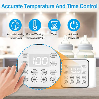 Baby Bottle Warmer 9-in-1 Multifuntion Breast Milk Warmer, Fast Baby Food Heater and Defrost Warmer with Timer for Twins, LCD Display Accurate Temperature Adjustment, 24H Constant Mode - color: Bright White