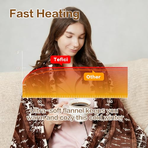 Tefici Electric Heated Blanket, Super Cozy 2-Layer Flannel Heated Throw - color: Light Moose Pattern, size: Throw(50"x60")