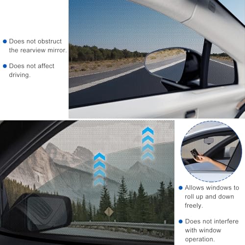 4PCS Car Window Shades with Mesh Screen, Breathable UV Blocking Auto Side Window Sun Shades, Privacy Protection Cover Stretchy Screen for Van Truck SUV, Car Accessories