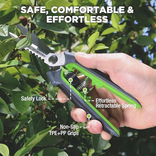 WORKPRO 8" Pruning Shears for Gardening, Multipurpose Garden Shears | Stainless Steel Blade with Sheath, Straight Pruning Scissors Garden Snips for Flowers, Fruits & Vegetables